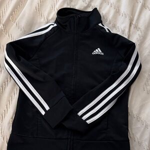 Boys Adidas Black Track Jacket with White Stripes